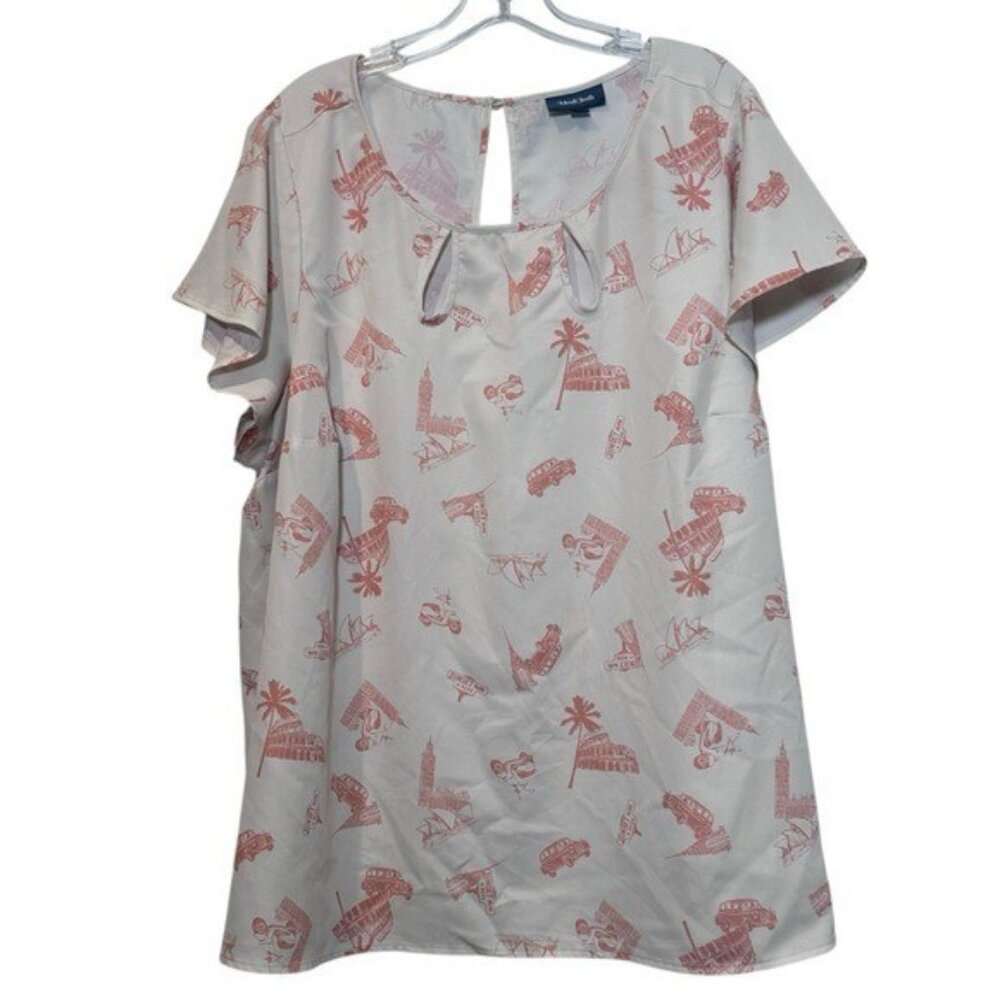 Modcloth White Short Sleeve Printed Keyhole Tee
